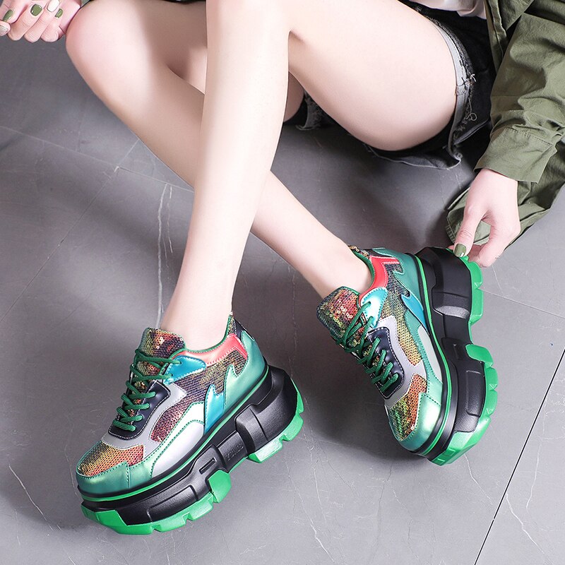 Women Chunky Sneakers - Metallic Bling