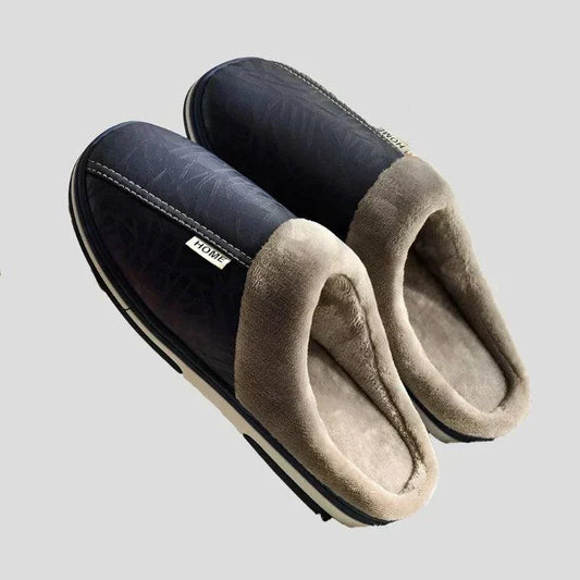 Winter Slippers for Big Size Men: Home PU Leather Shoes