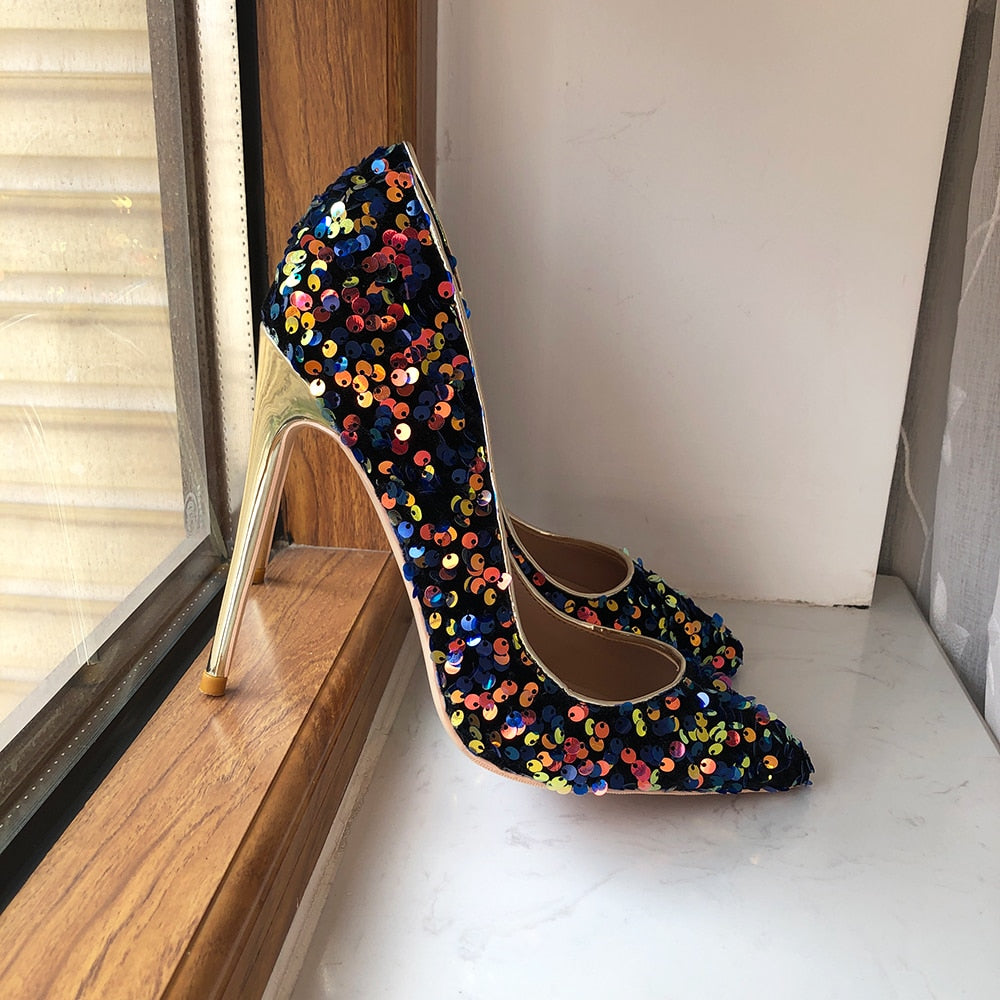 Blue Bling High Heels Pumps
