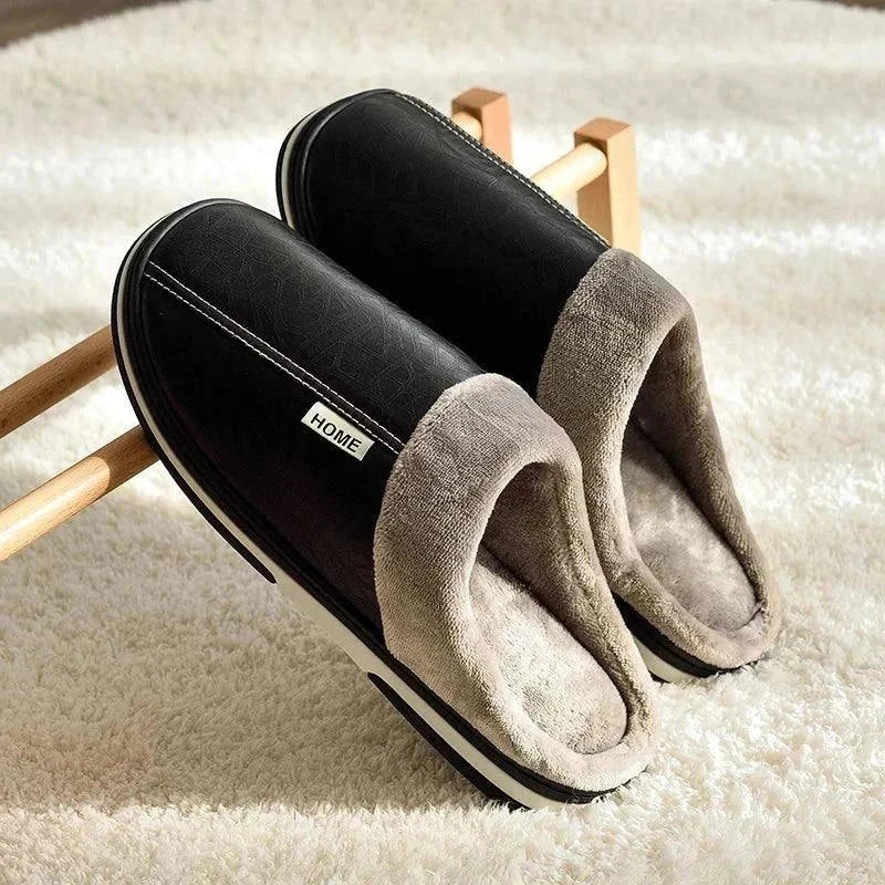 Winter Slippers for Big Size Men: Home PU Leather Shoes