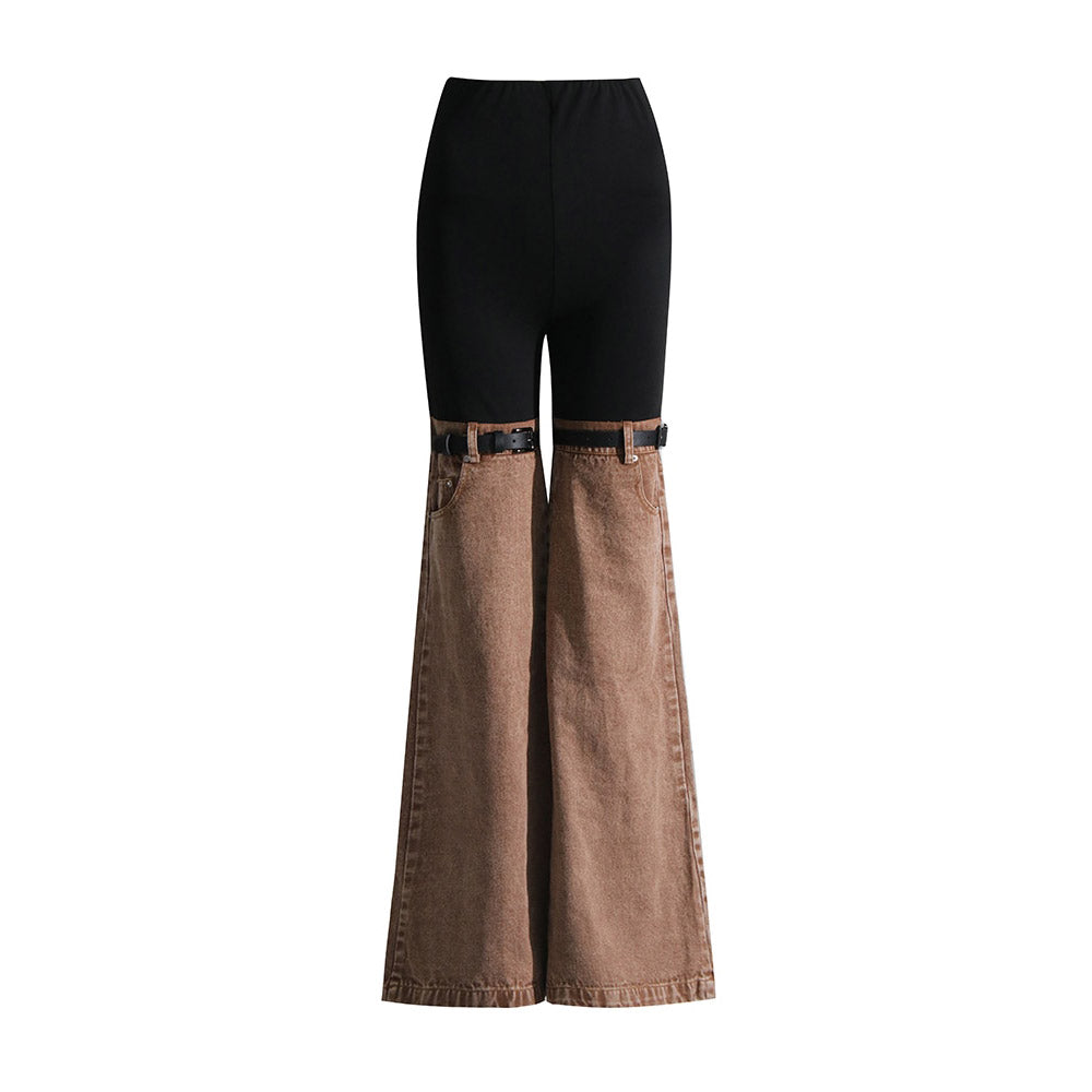 SACHIE KNEES WAIST FLARED DENIM PANTS