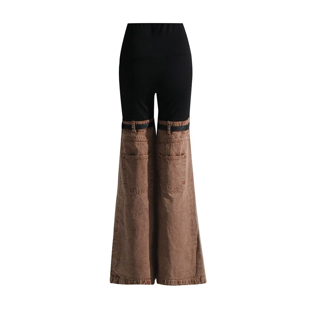SACHIE KNEES WAIST FLARED DENIM PANTS