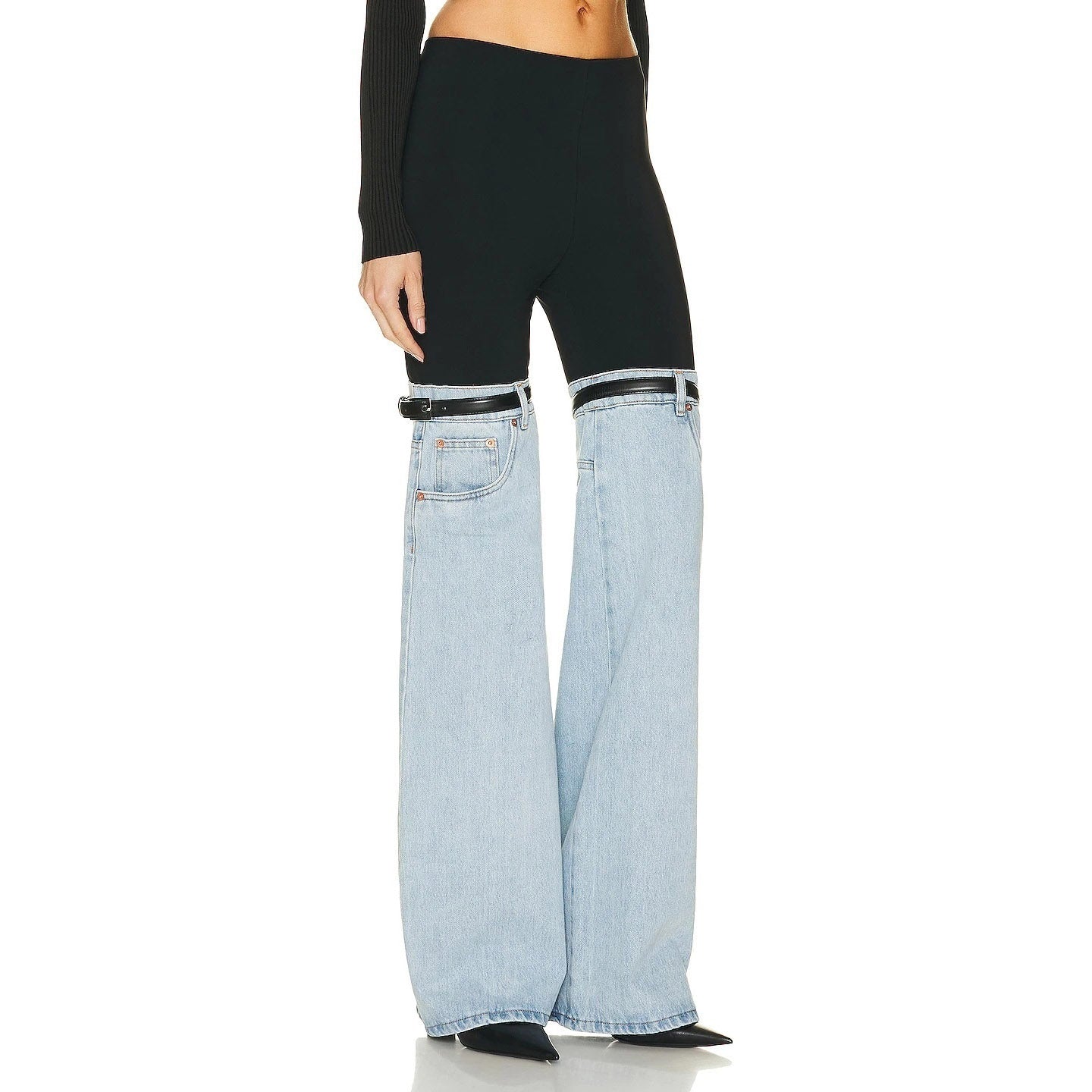 SACHIE KNEES WAIST FLARED DENIM PANTS