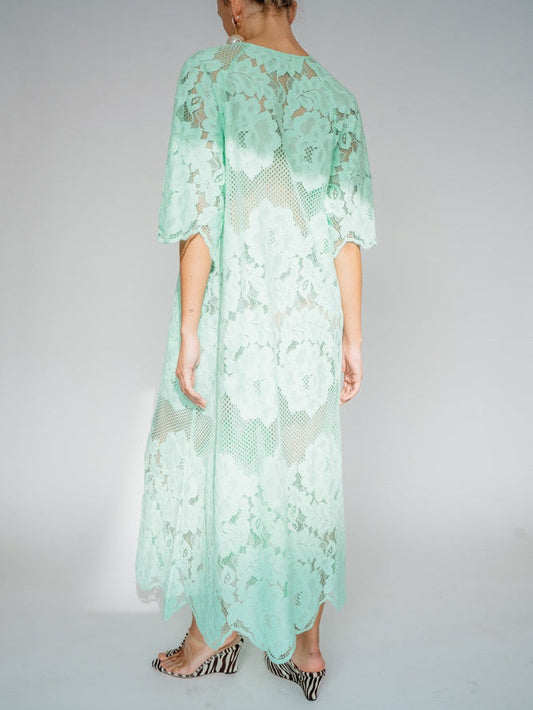 Wide Scalloped Sleeves A-line Maxi Dress