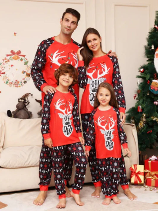 Red Christmas Snow Deer Fmalily Matching Pajamas Sets (with Pet's dog clothes)