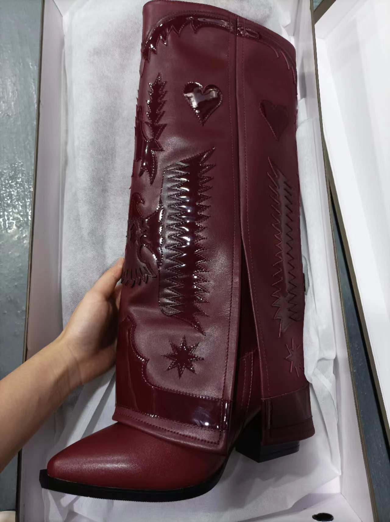 Leather Cowboy Pant Leg Boots