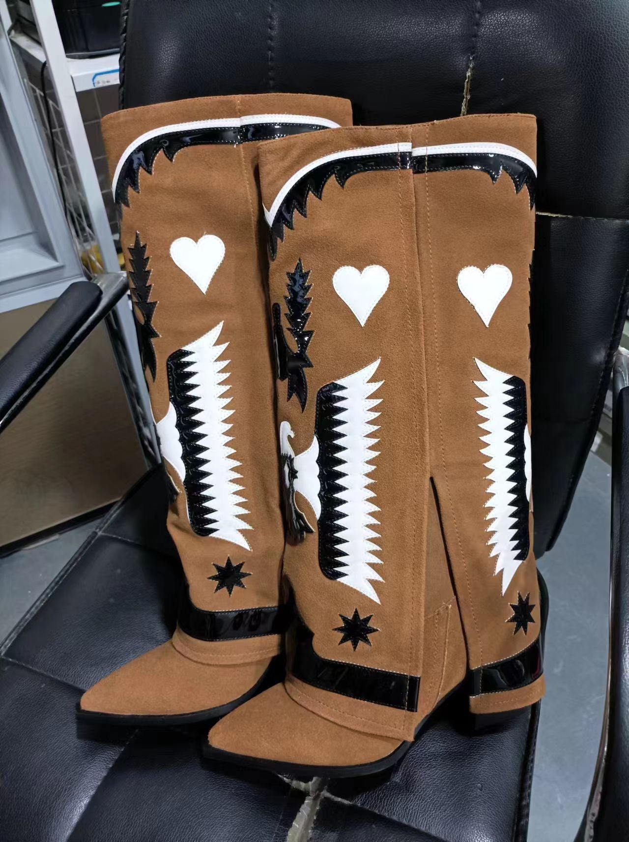 Leather Cowboy Pant Leg Boots