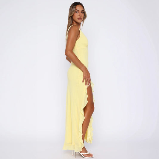 Elegant Sophisticated With Ruffled Hem Maxi Dress