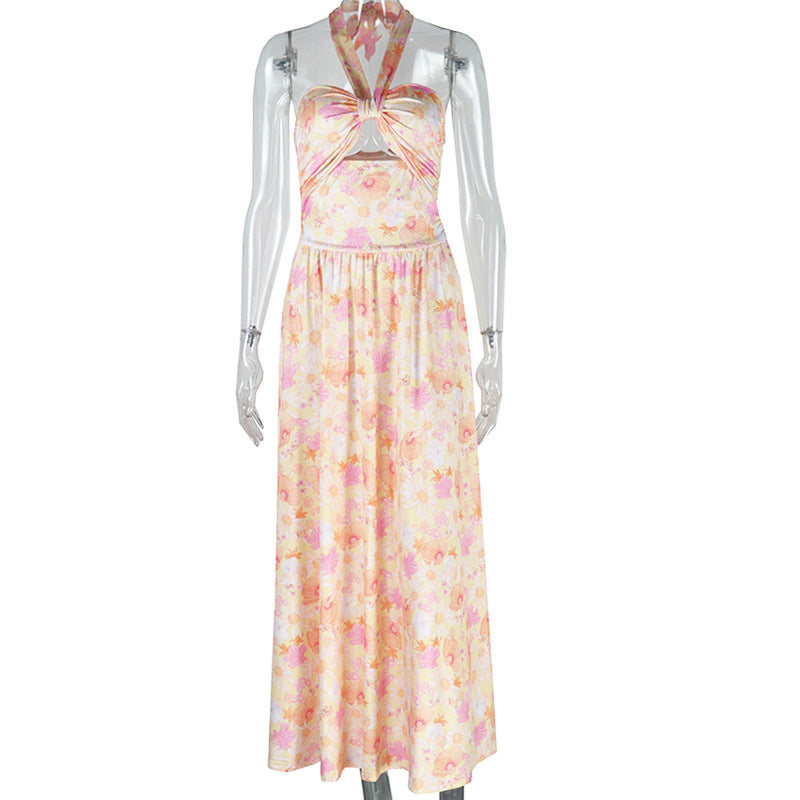 Beautiful Abstract Print Pleated Sexy One-Shoulder Maxi Dress