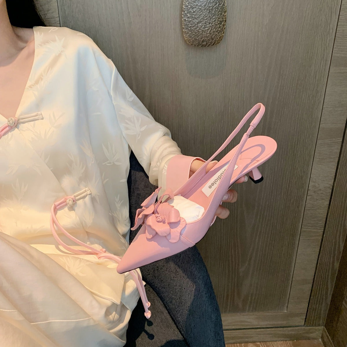 Silk White Flower  Stiletto Sandals