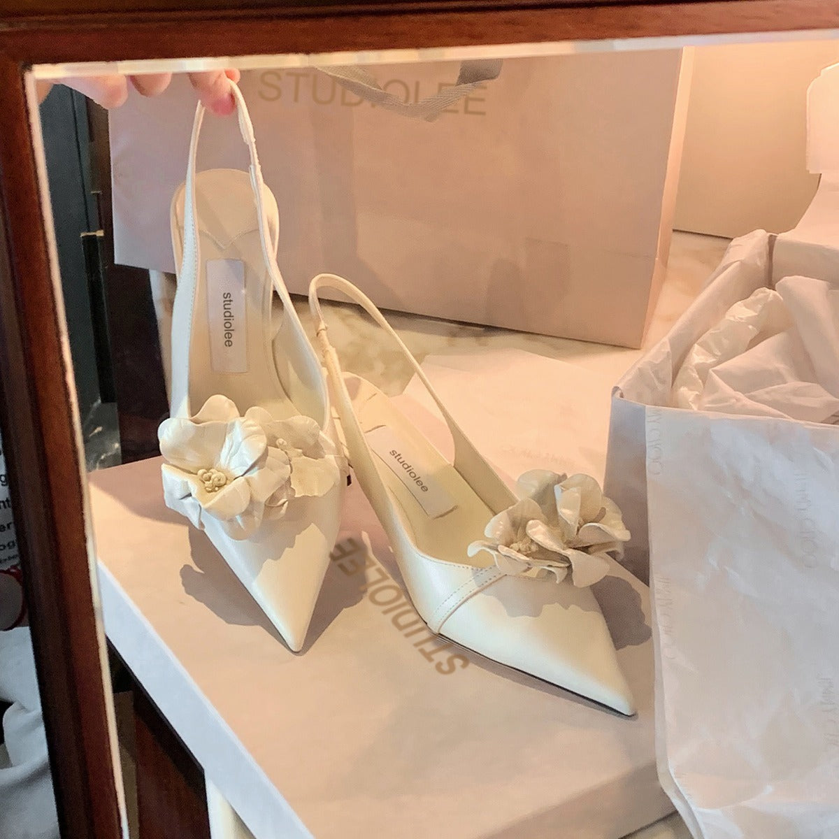 Silk White Flower  Stiletto Sandals