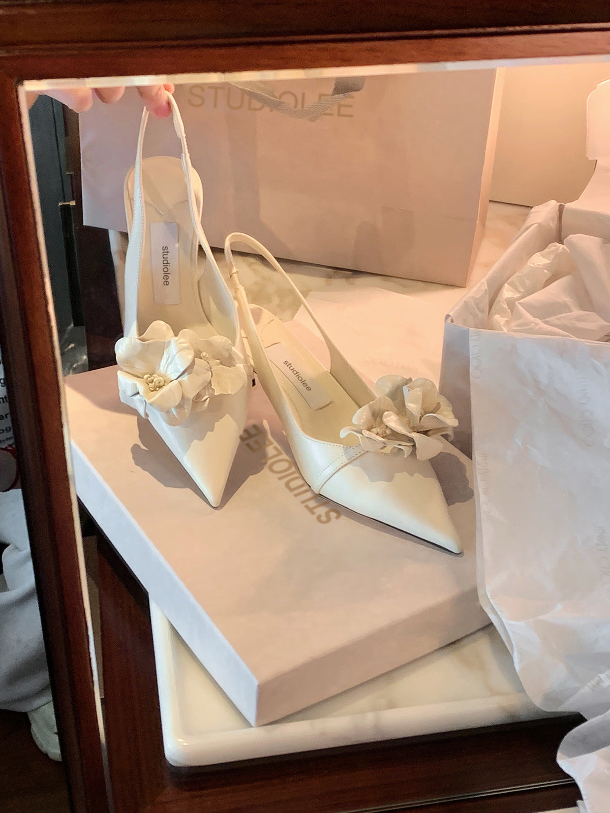 Silk White Flower  Stiletto Sandals