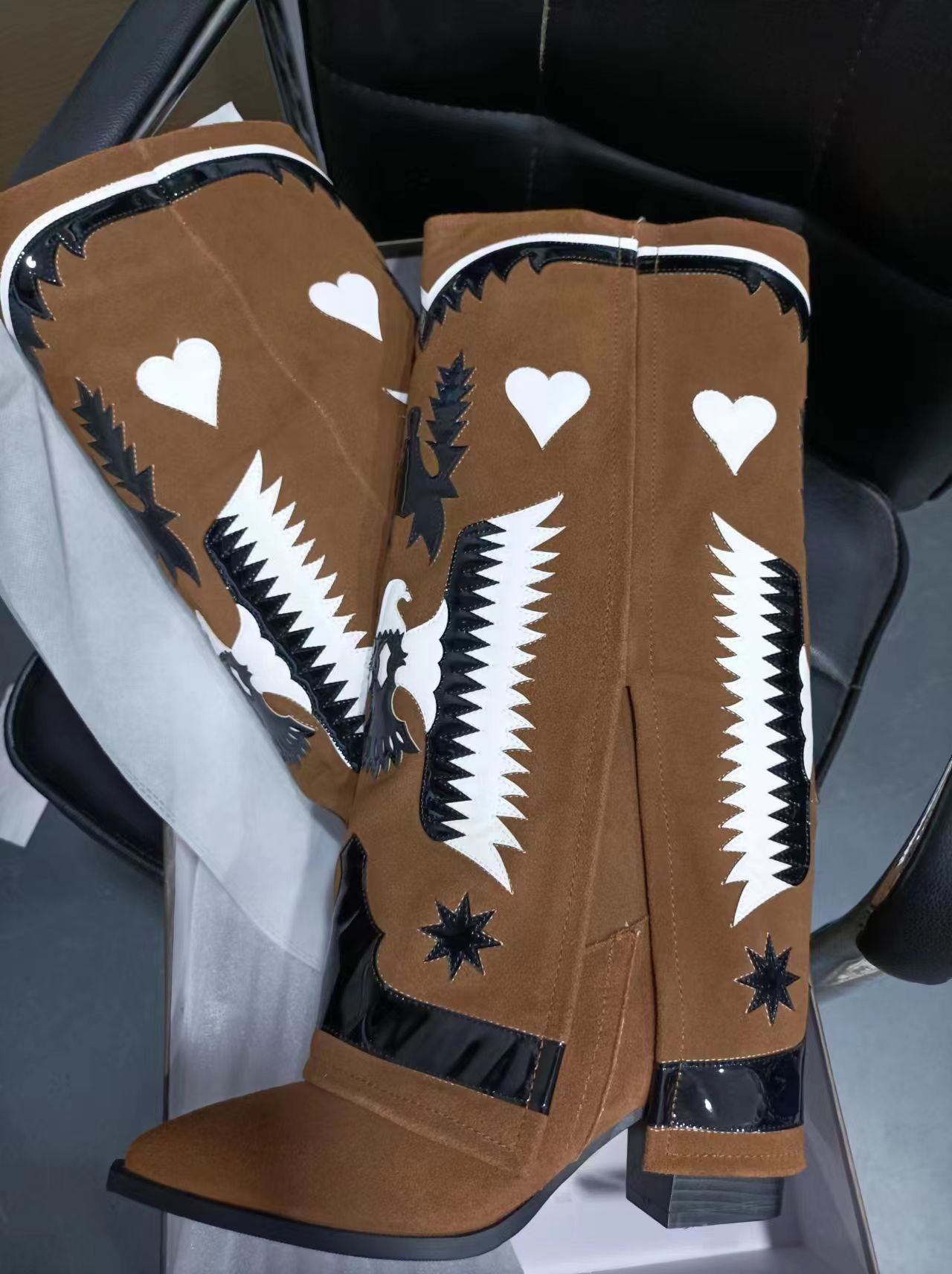 Leather Cowboy Pant Leg Boots