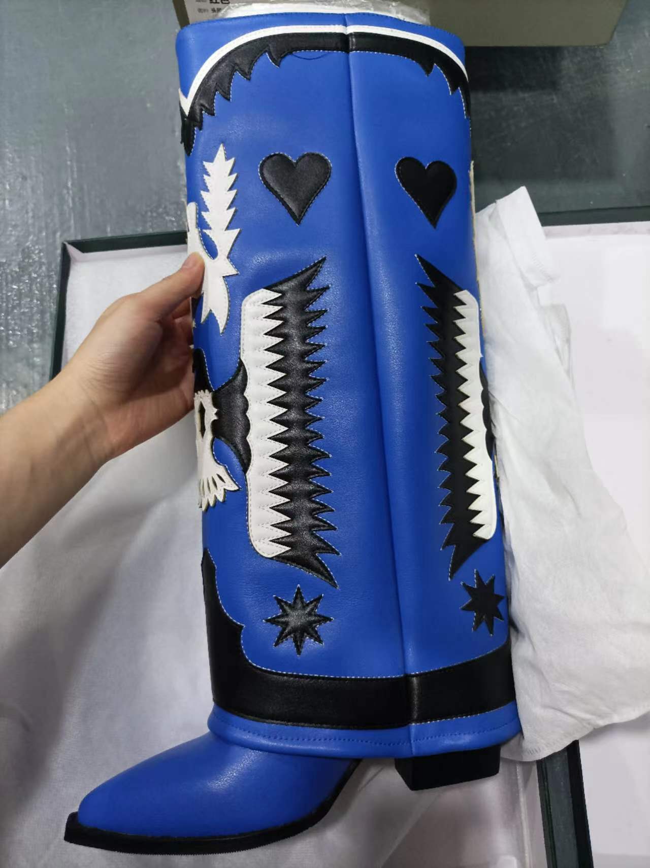Leather Cowboy Pant Leg Boots