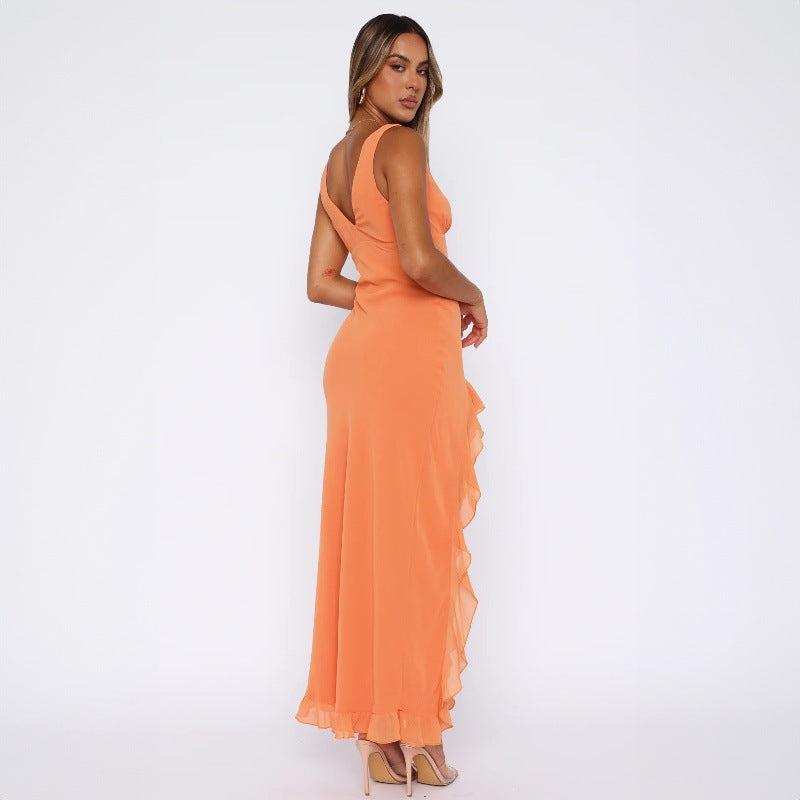 Elegant Sophisticated With Ruffled Hem Maxi Dress