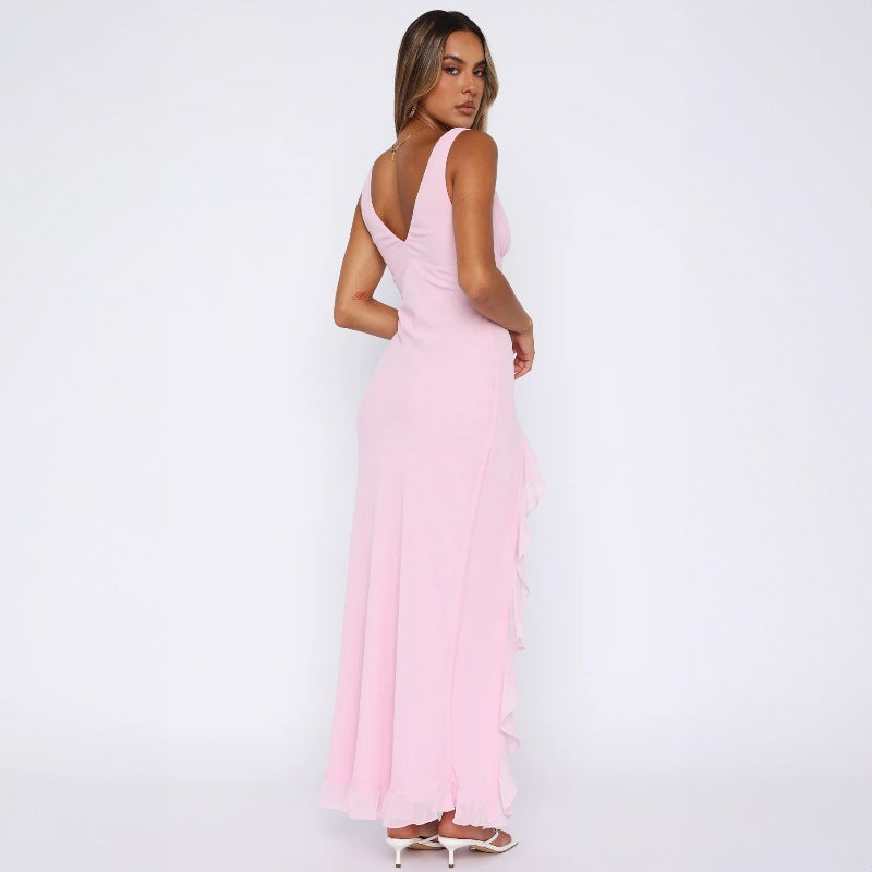 Elegant Sophisticated With Ruffled Hem Maxi Dress