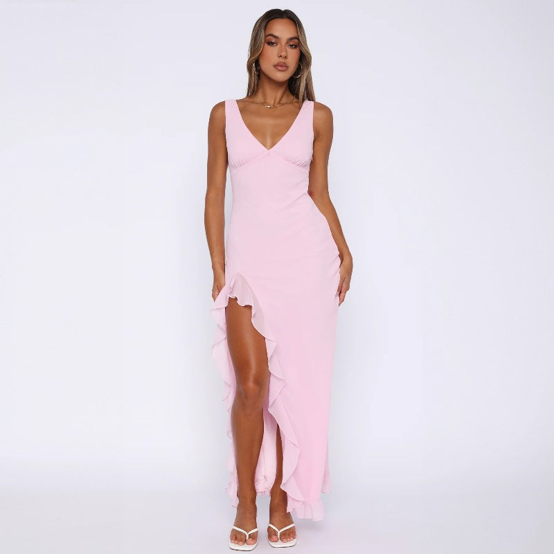 Elegant Sophisticated With Ruffled Hem Maxi Dress