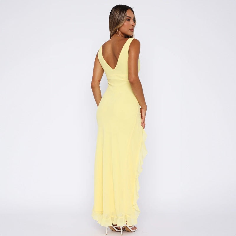 Elegant Sophisticated With Ruffled Hem Maxi Dress