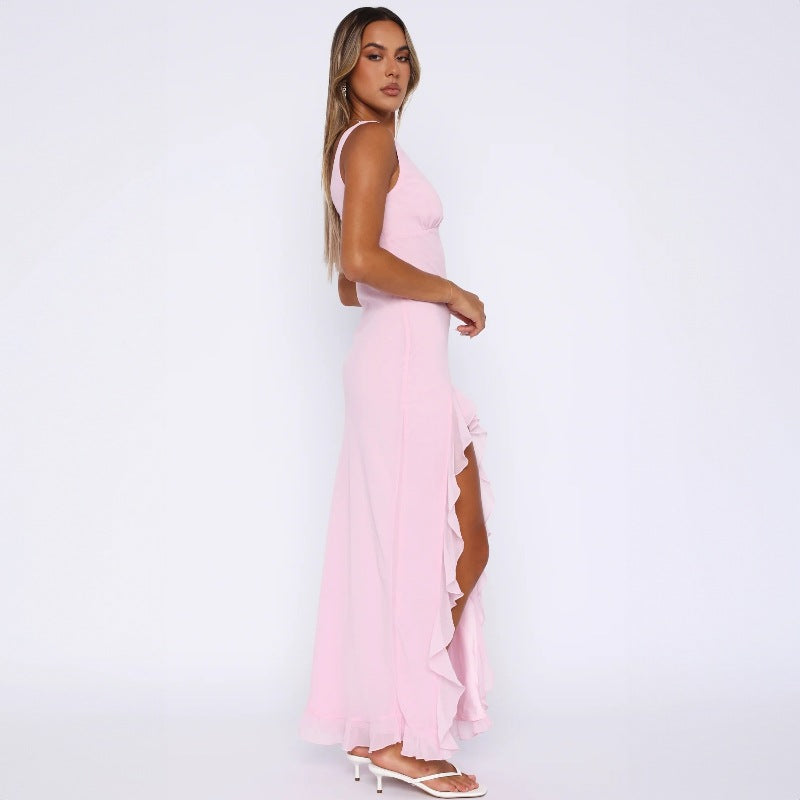 Elegant Sophisticated With Ruffled Hem Maxi Dress