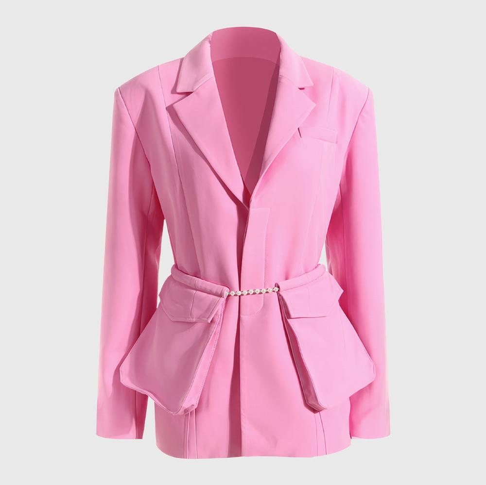 Blazer with Rhinestone Chain - Pink