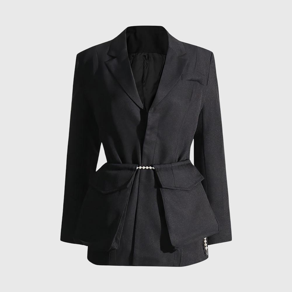 Blazer with Rhinestone Chain - Black