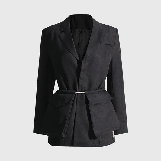 Blazer with Rhinestone Chain - Black
