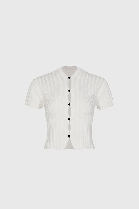 Ribbed Crop Top with Cuts - White