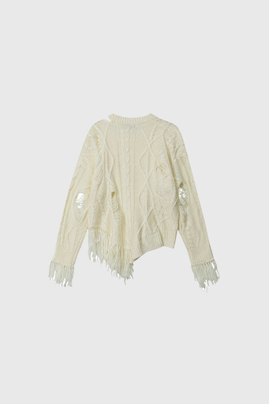 Ripped Long Sleeve Top - Vanilla
