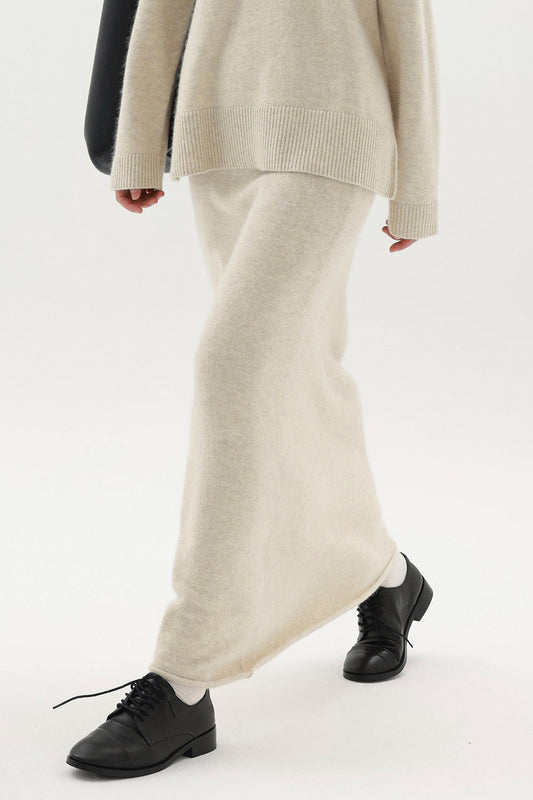 Knitted Maxi Skirt - Beige