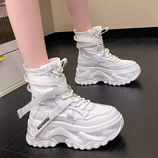 Motorcycle Lace-Up Platform Ankle Boots