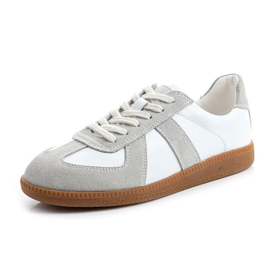 White Split Leather Sneakers Flat for Women