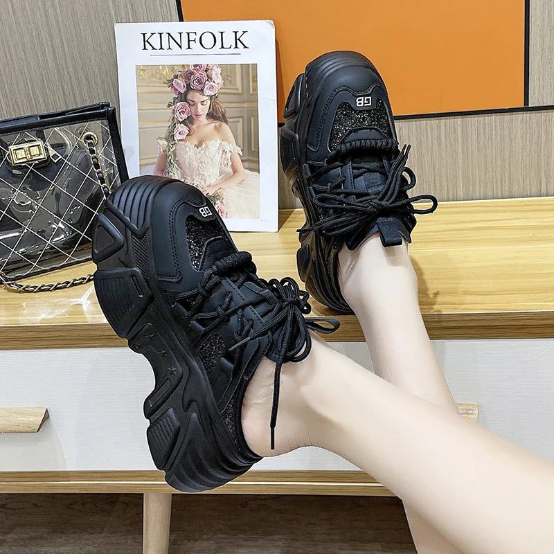 Wedged Sparkling Chunky Sneaker Sandals