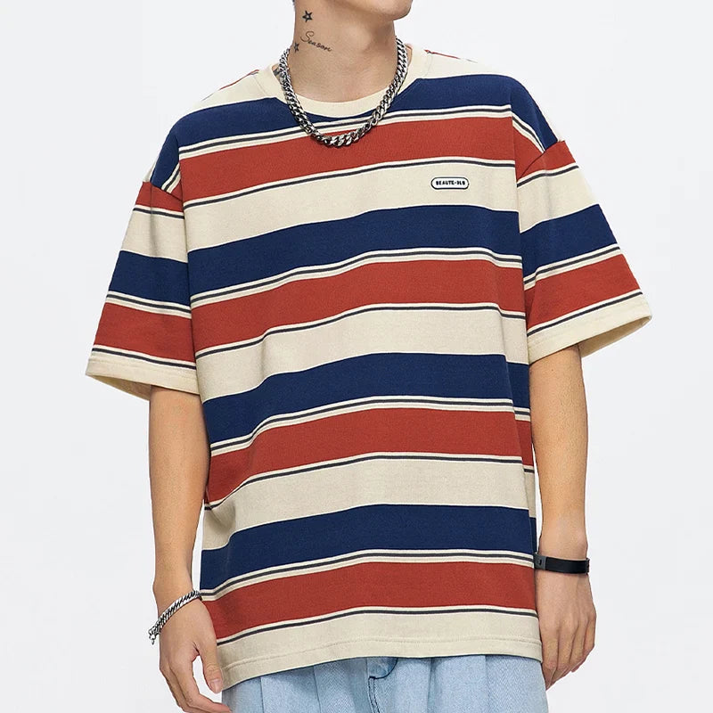 Unisex Striped Loose Fit T Shirt