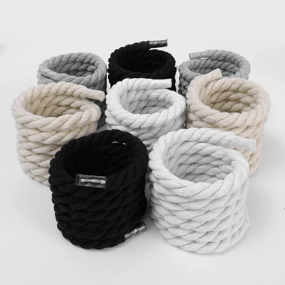 Rope Shoe Strings: 2pcs Bold Cotton Linen Twist Weave Shoelaces
