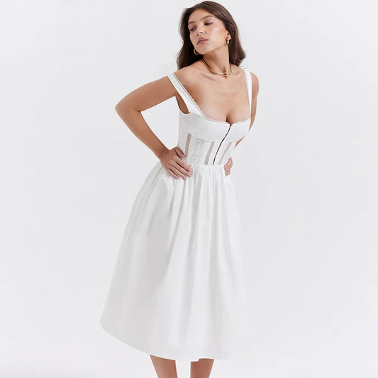 WHITE SLEEVELESS MIDI DRESS