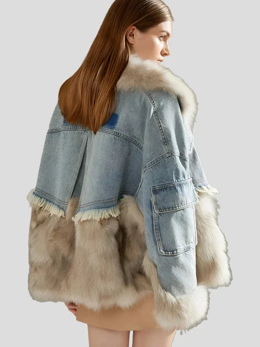 Detachable Fur Denim Jacket for Women