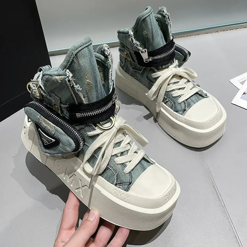 Women's Punk Gothic Denim Canvas Platform Ankle Boots