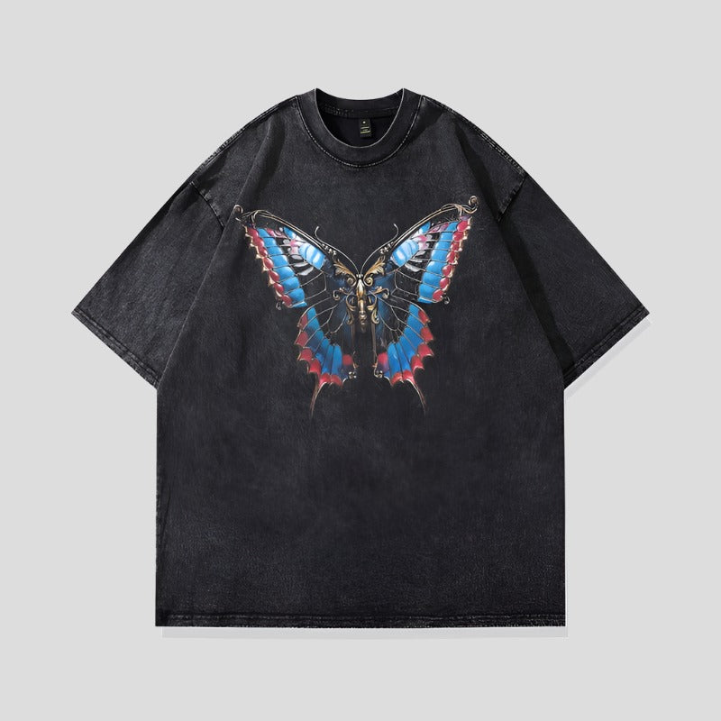 Washed Loose Skeleton Goth T-shirts for Men