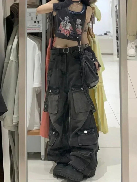 Emo Black Cargo Jeans for Women