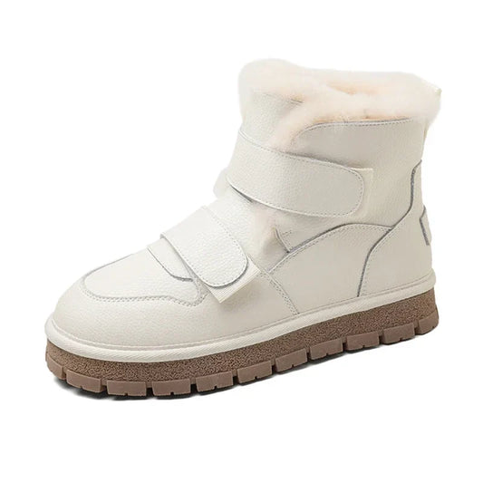Leather Winter Snow Boots with Wool for Women