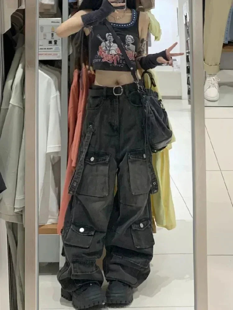 Emo Black Cargo Jeans for Women