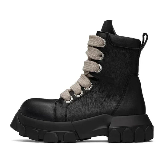 Style Cross-Tied Chunky Bottom Leather Men's British Ankle Boots
