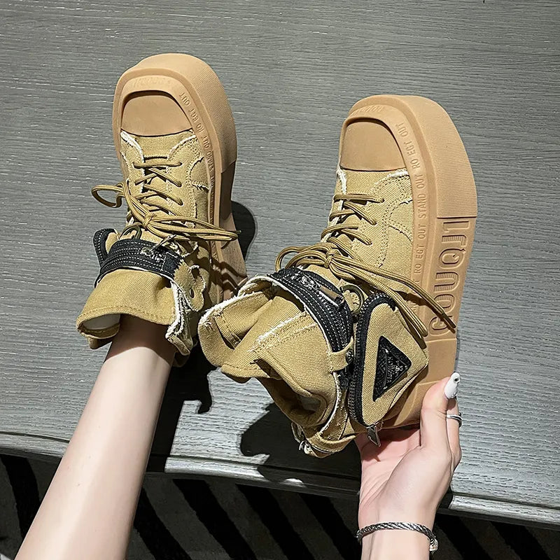 Women's Punk Gothic Denim Canvas Platform Ankle Boots