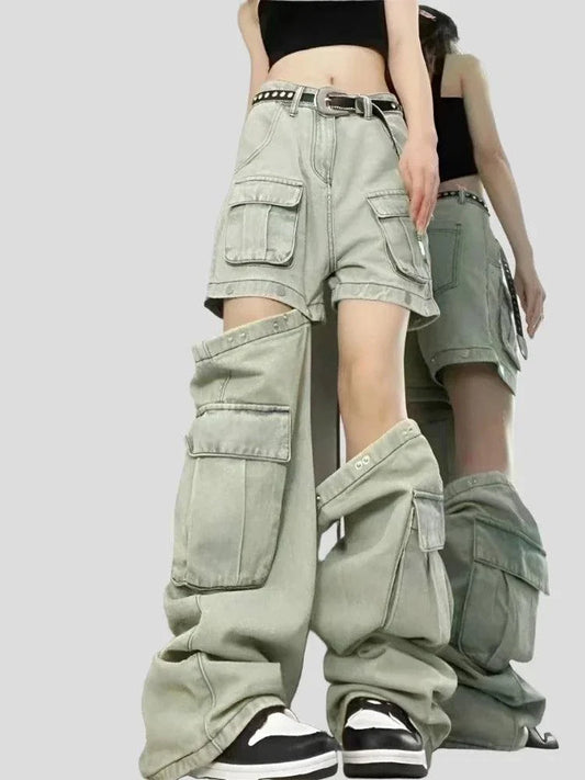 High Waisted Jean Shorts: Wide Leg Denim Pants