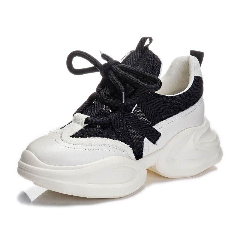 Women's  8cm Leather Air Mesh Platform Sneakers