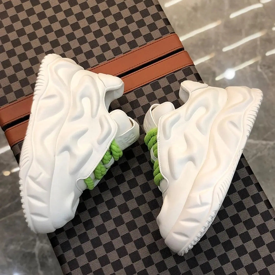 White Chunky Sneakers -  Wear-Resistant Ultra-Light for Men