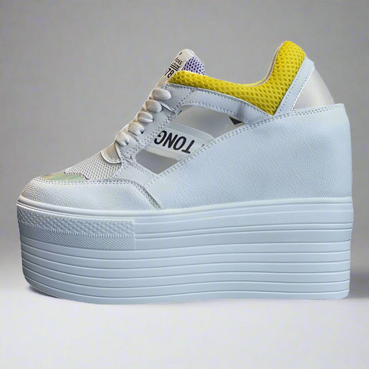 Leather Women's White Platform Sneakers 12cm Heel