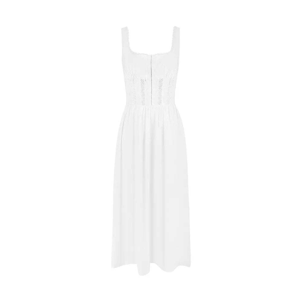 WHITE SLEEVELESS MIDI DRESS