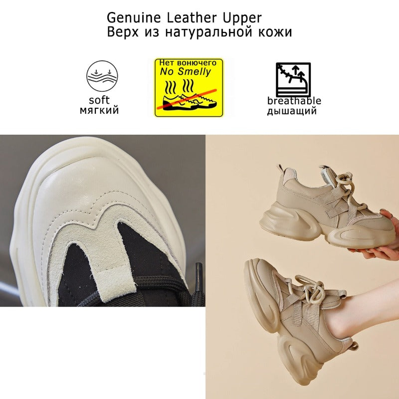 Women's  8cm Leather Air Mesh Platform Sneakers