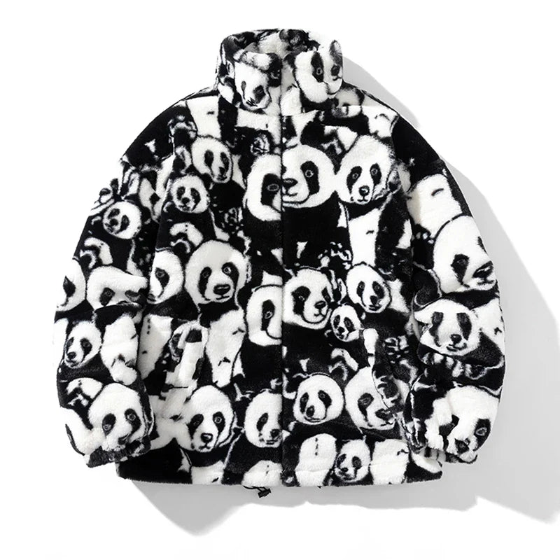 Winter Oversized Fleece Panda Puffer Jacket for Men